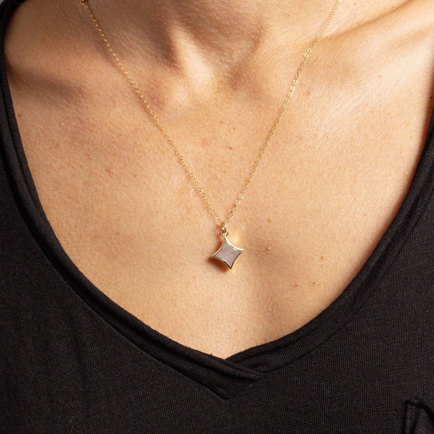 Moonstone Star Gold Necklace 14k gold filled delicate chain