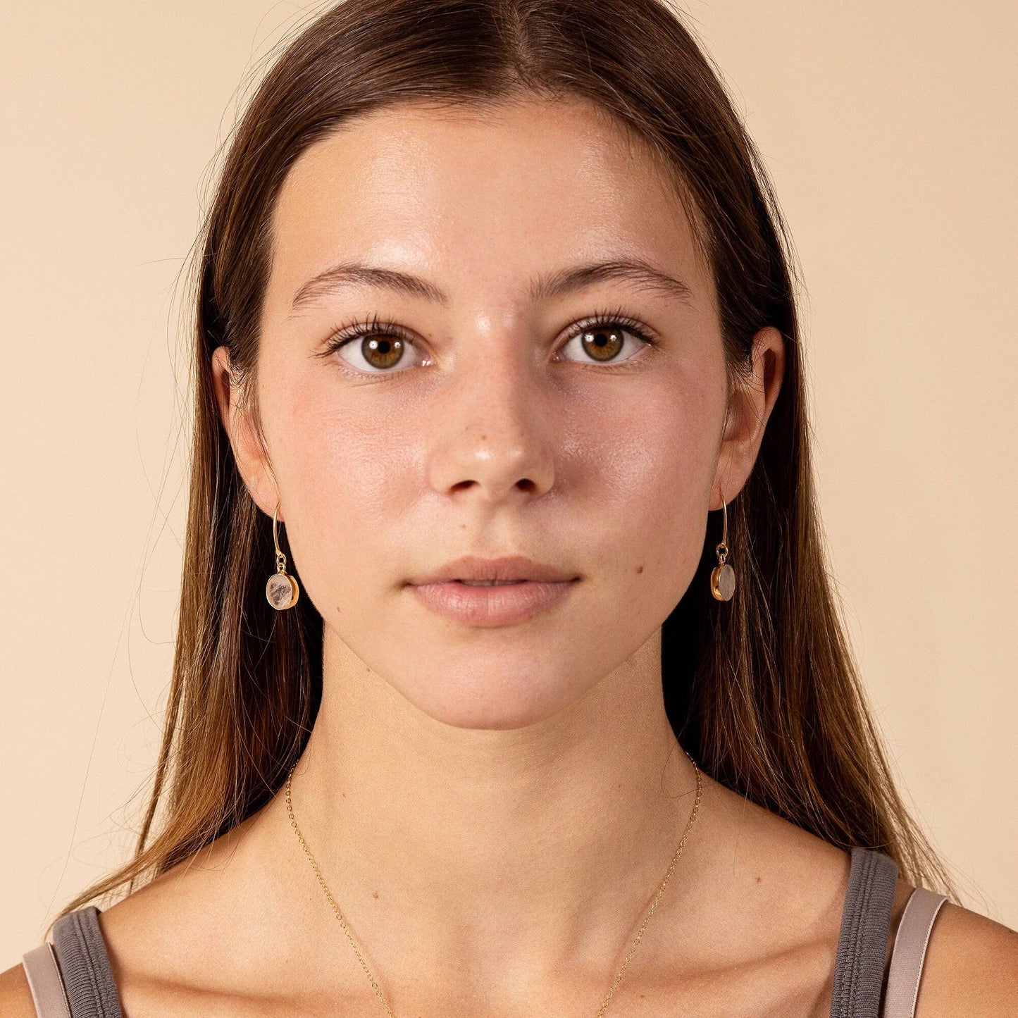 Soul & Little Rose - Moonstone Round Disc Gold Drop Earrings