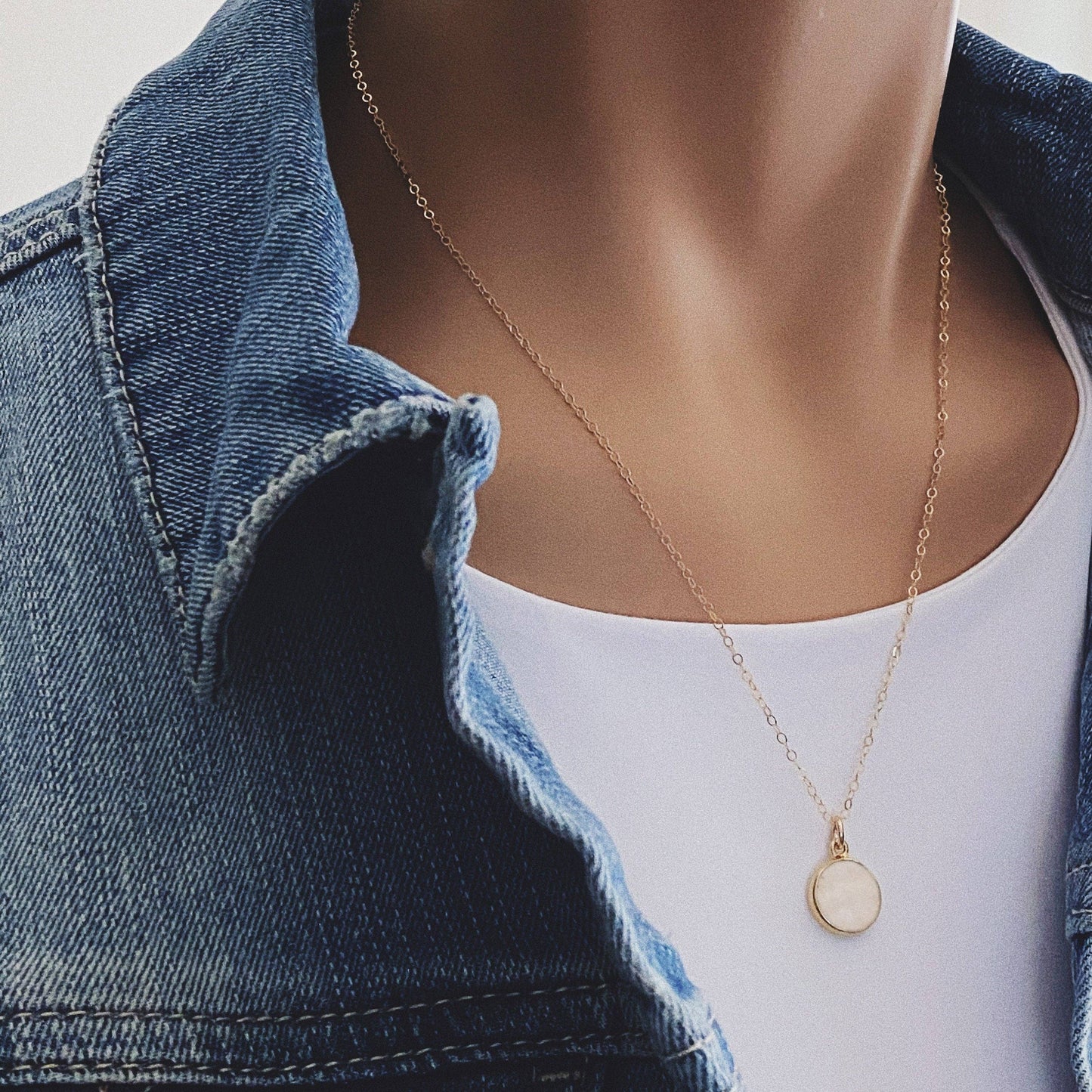 Soul & Little Rose - Moonstone Small Disc Round Gold Necklace