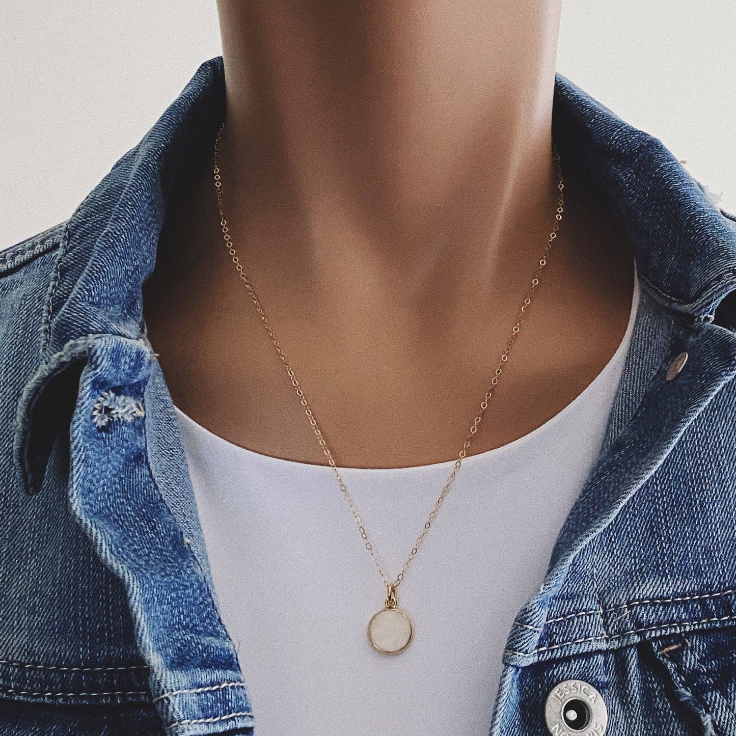 Soul & Little Rose - Moonstone Small Disc Round Gold Necklace