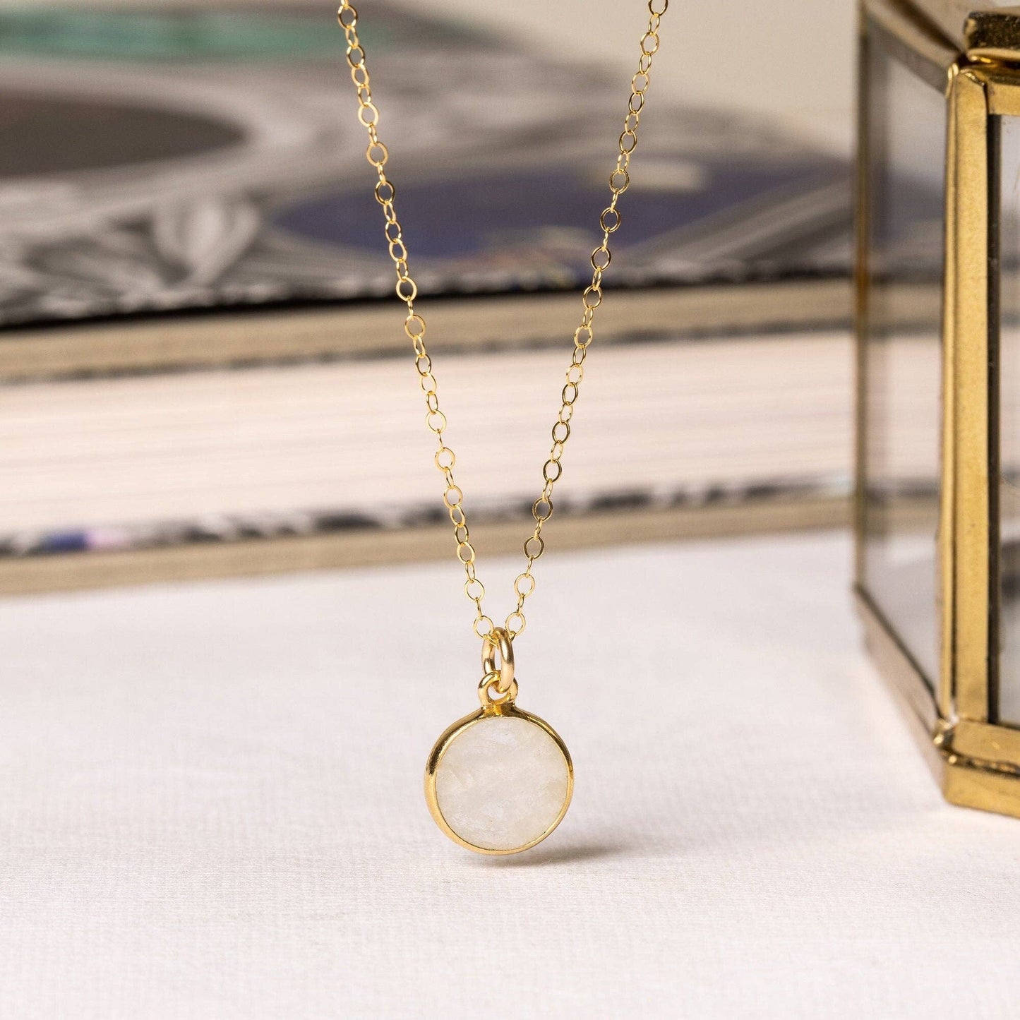 Soul & Little Rose - Moonstone Small Disc Round Gold Necklace