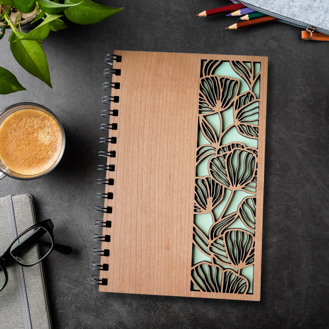 Journal - Floral cutout wood journal - stationery, journals, notebook