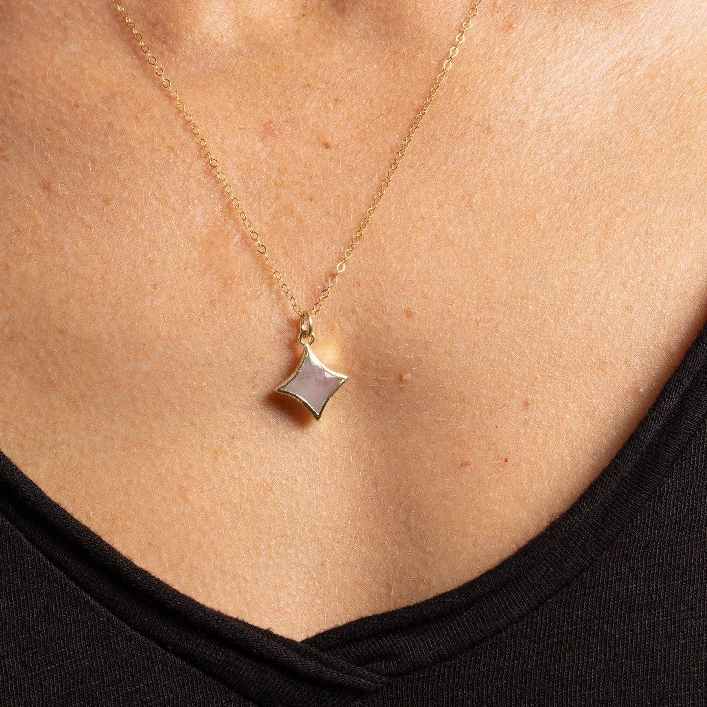 Moonstone Star Gold Necklace 14k gold filled delicate chain