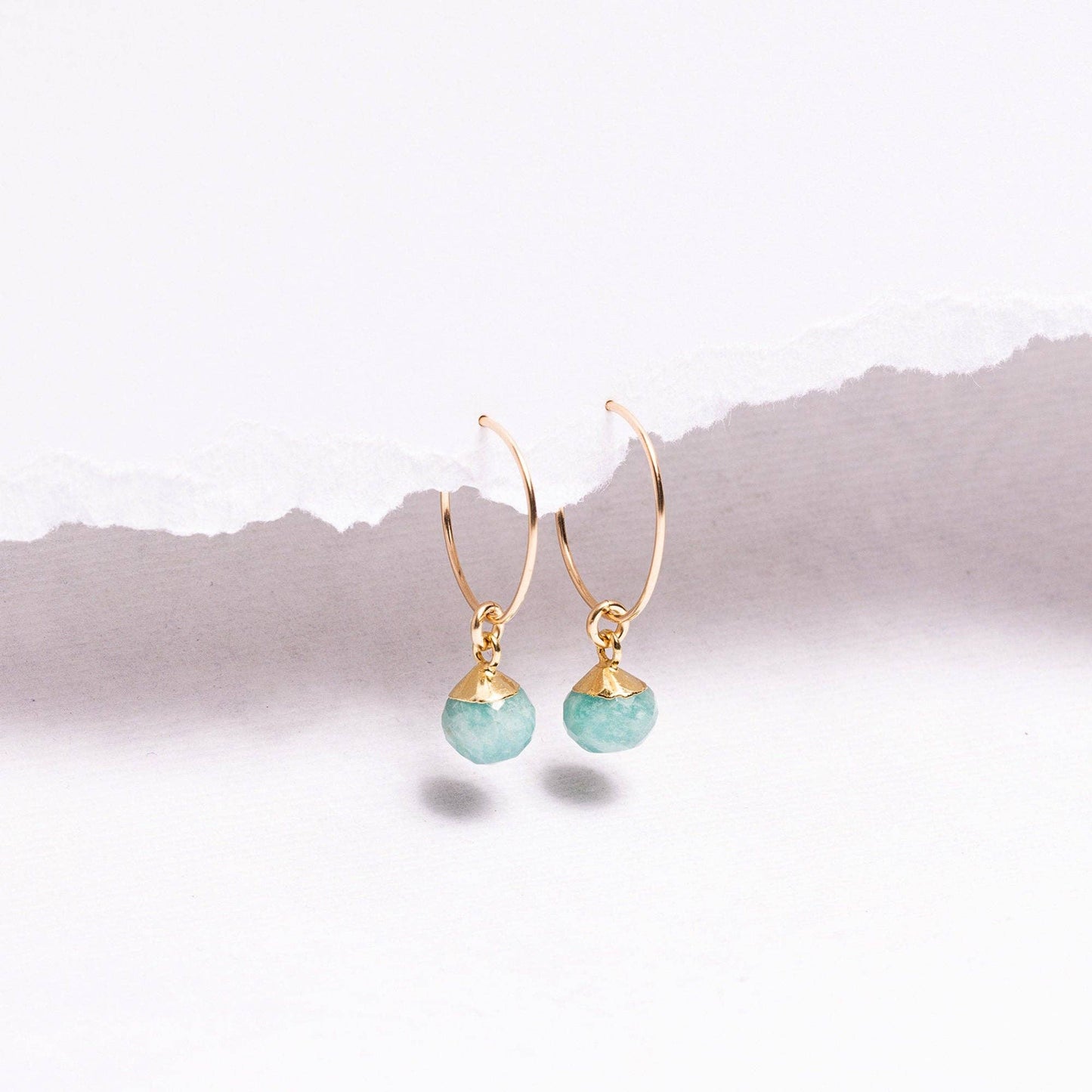 Soul & Little Rose - Amazonite Sphere Gemstone Gold Earrings