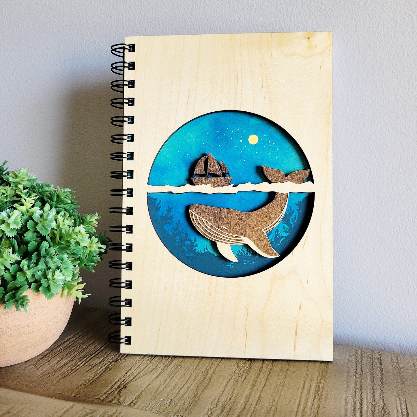 Sea voyage wood journal - stationery, journals, notebook