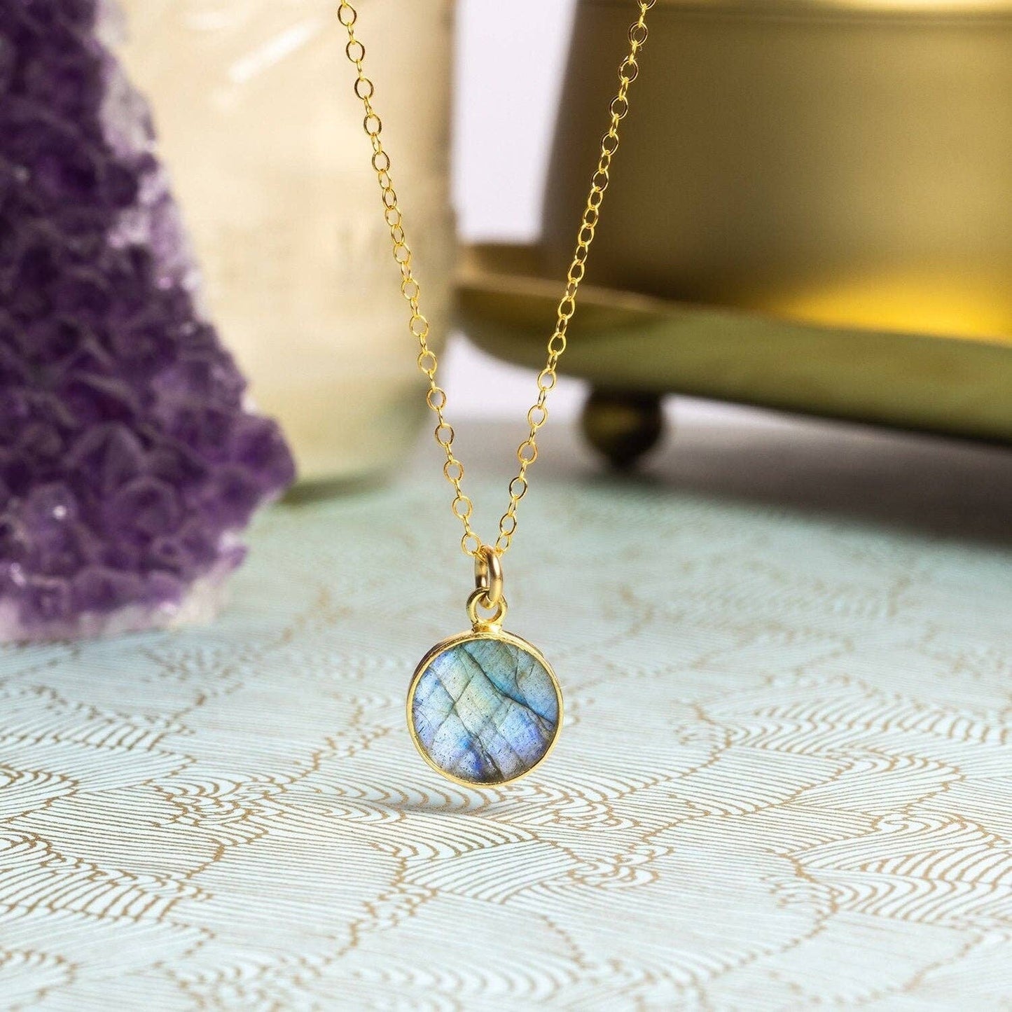 Soul & Little Rose - Labradorite 14K Gold Filled Round Pendant Necklace