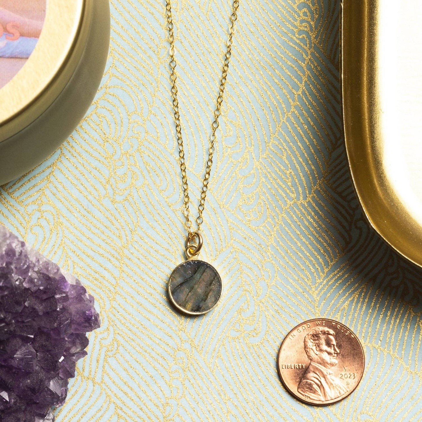 Soul & Little Rose - Labradorite 14K Gold Filled Round Pendant Necklace