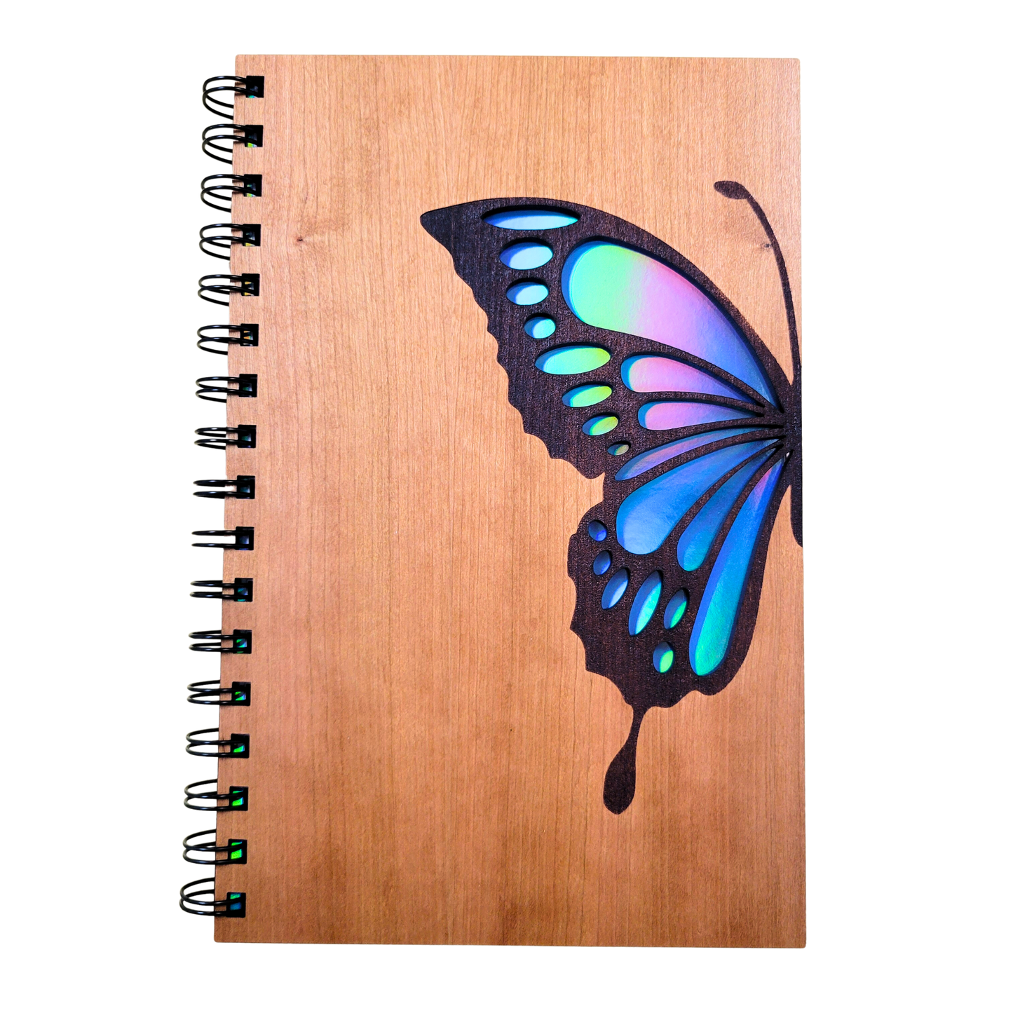 Journal - Blue butterfly wood journal - stationery, journals, notebook