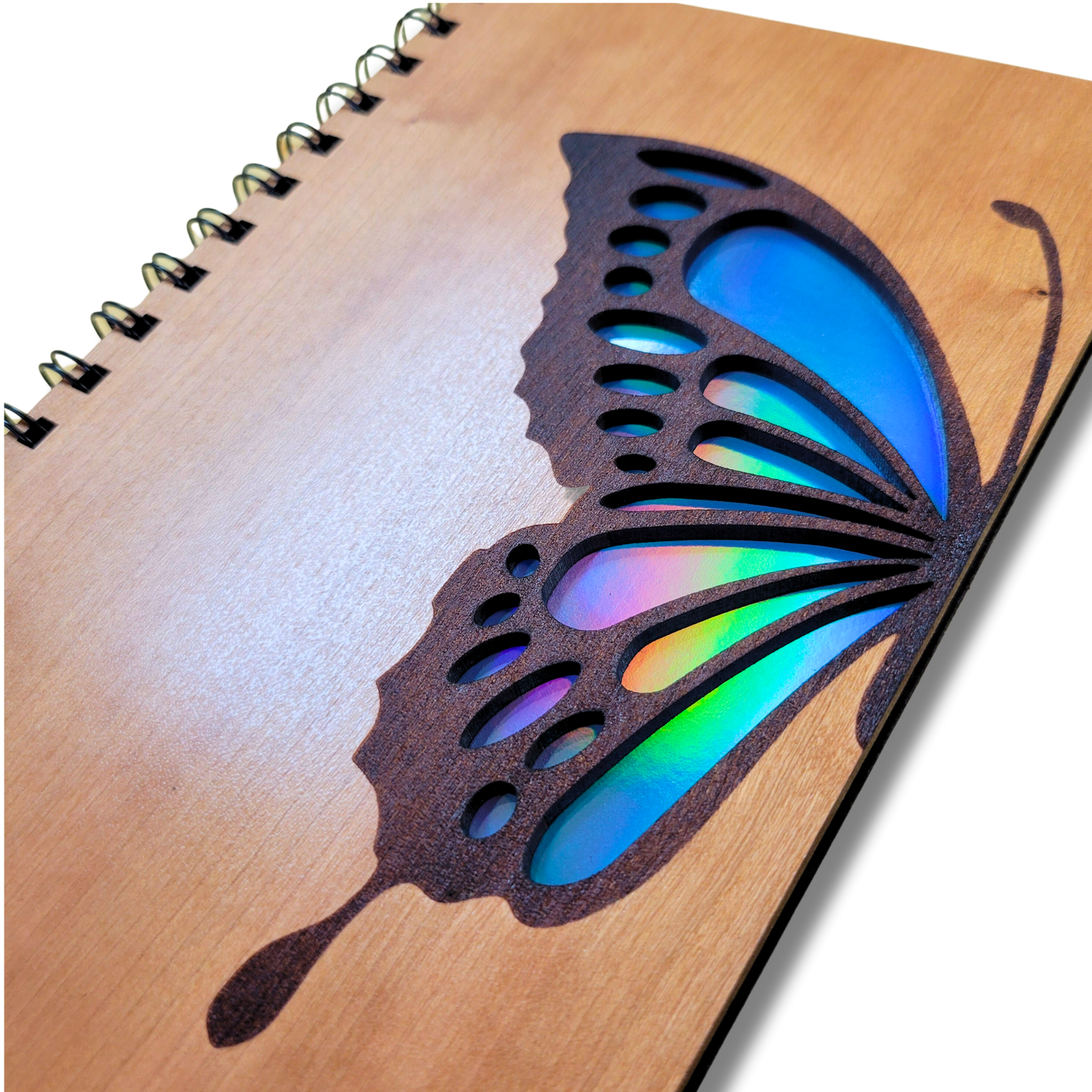 Journal - Blue butterfly wood journal - stationery, journals, notebook