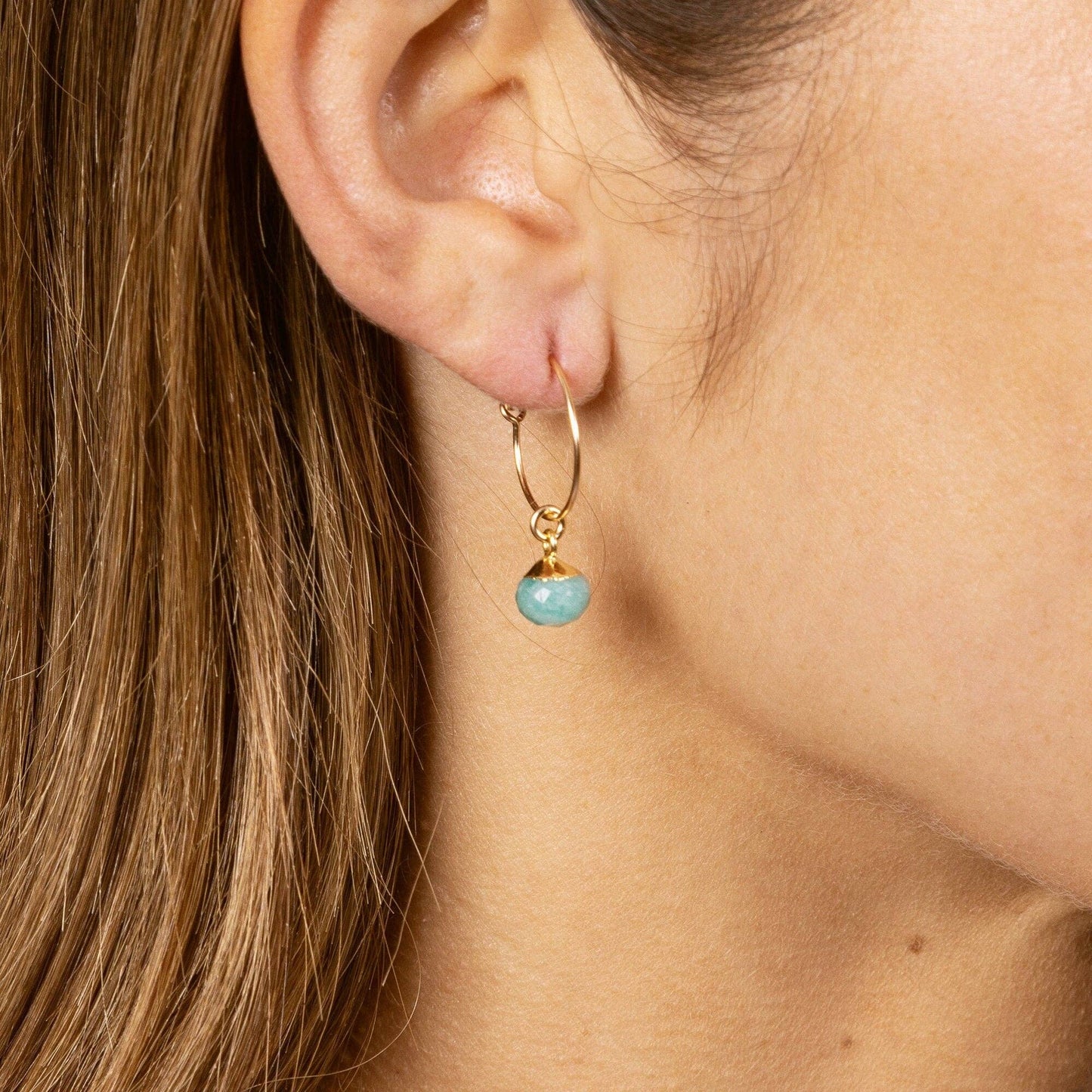 Soul & Little Rose - Amazonite Sphere Gemstone Gold Earrings