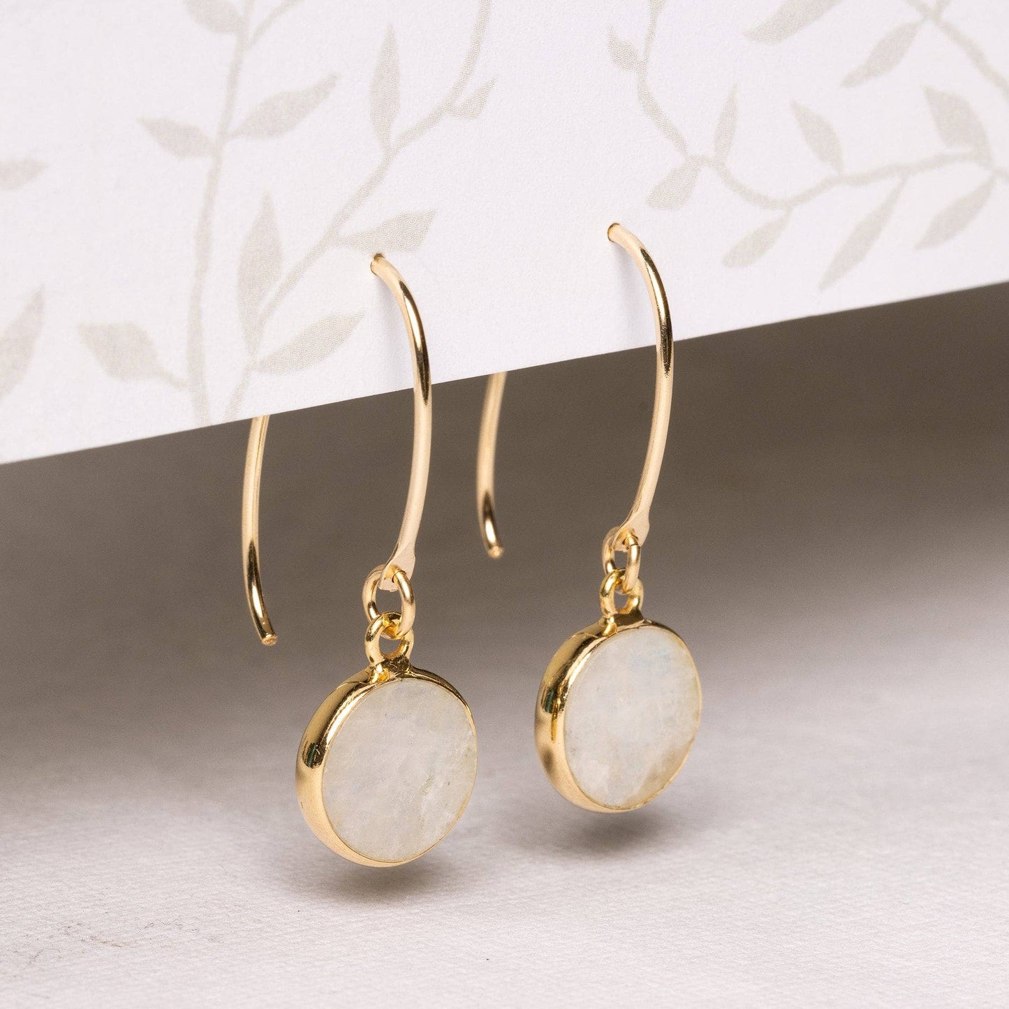 Soul & Little Rose - Moonstone Round Disc Gold Drop Earrings
