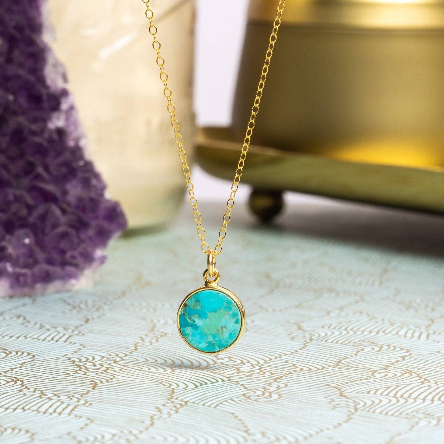Soul & Little Rose - Turquoise 14K Gold Filled Round Pendant Necklace