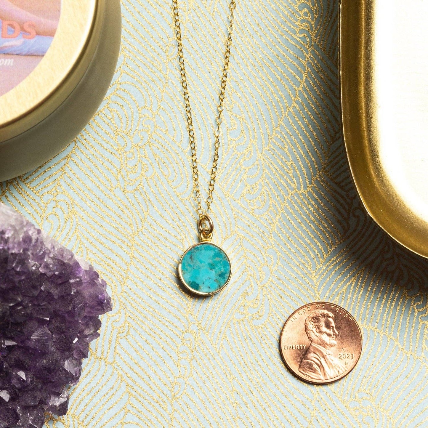 Soul & Little Rose - Turquoise 14K Gold Filled Round Pendant Necklace