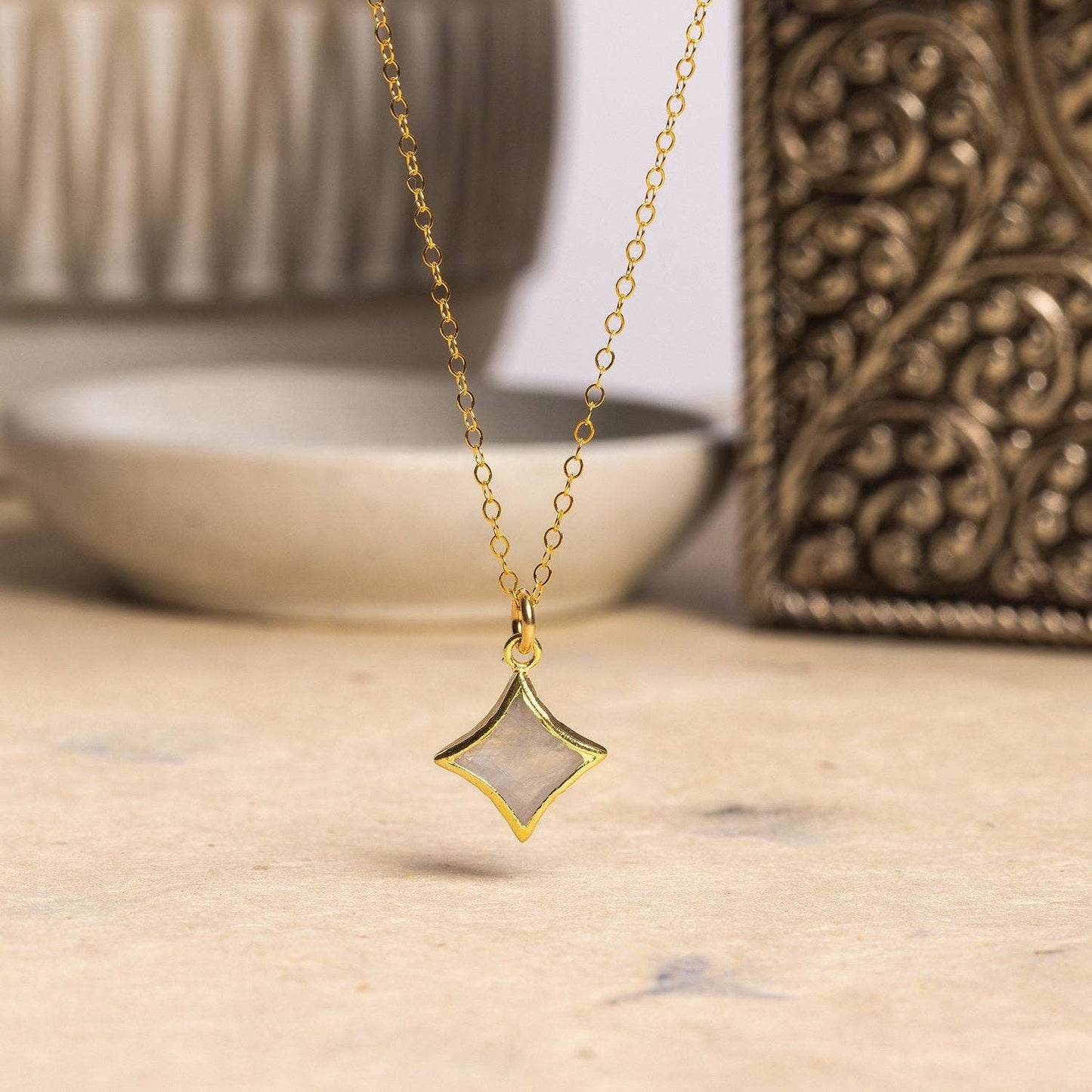 Moonstone Star Gold Necklace 14k gold filled delicate chain