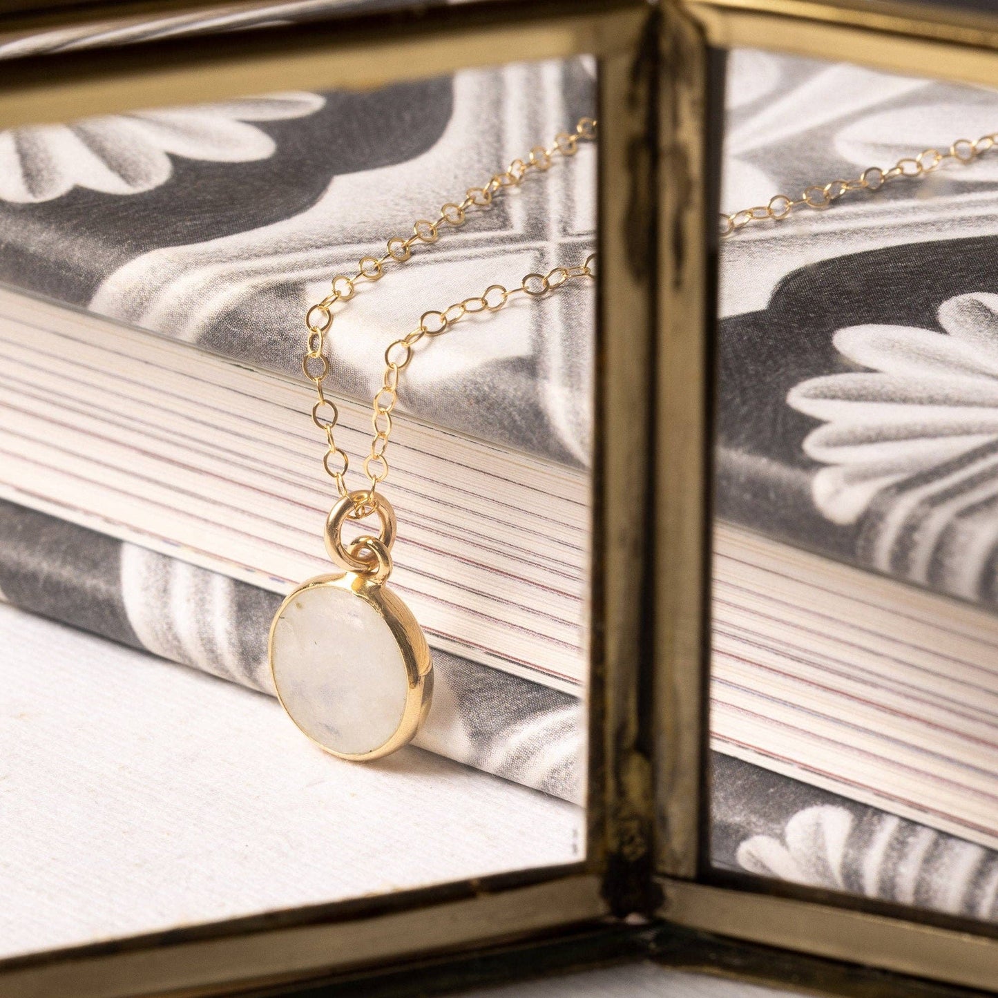 Soul & Little Rose - Moonstone Small Disc Round Gold Necklace