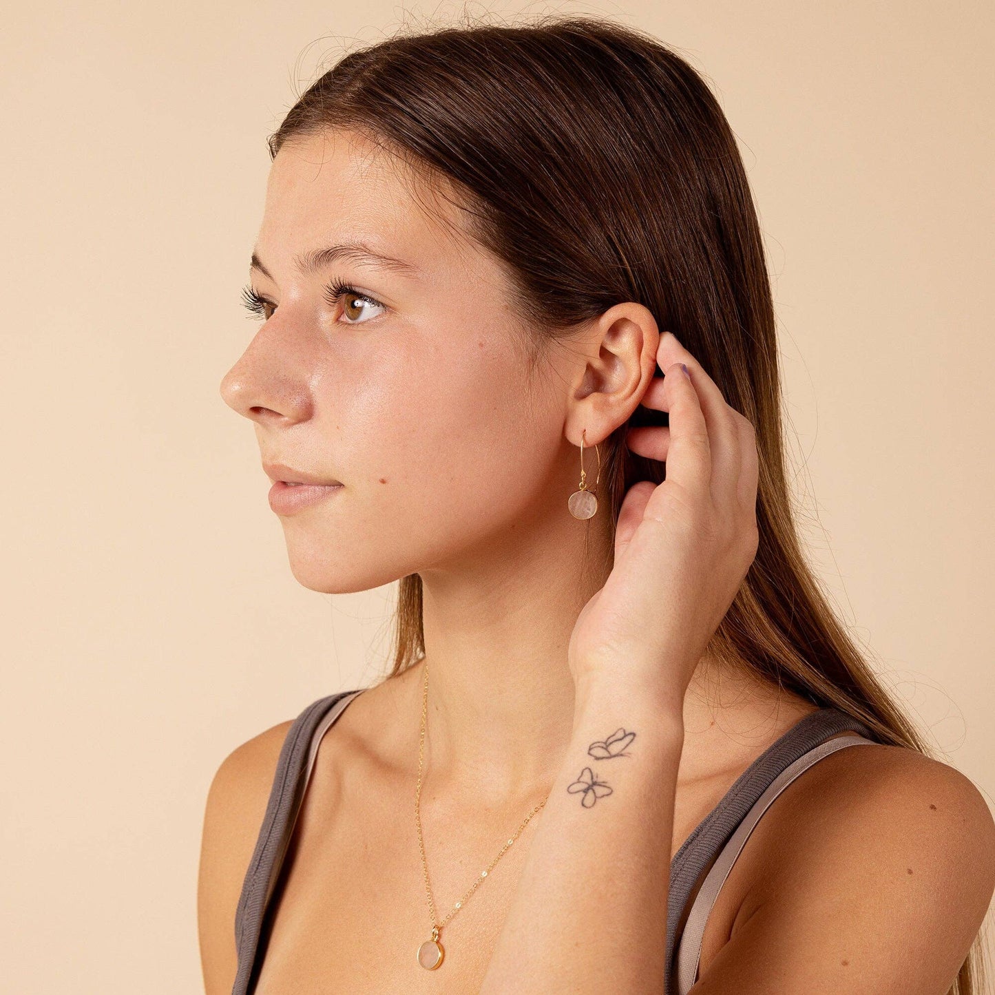 Soul & Little Rose - Moonstone Round Disc Gold Drop Earrings