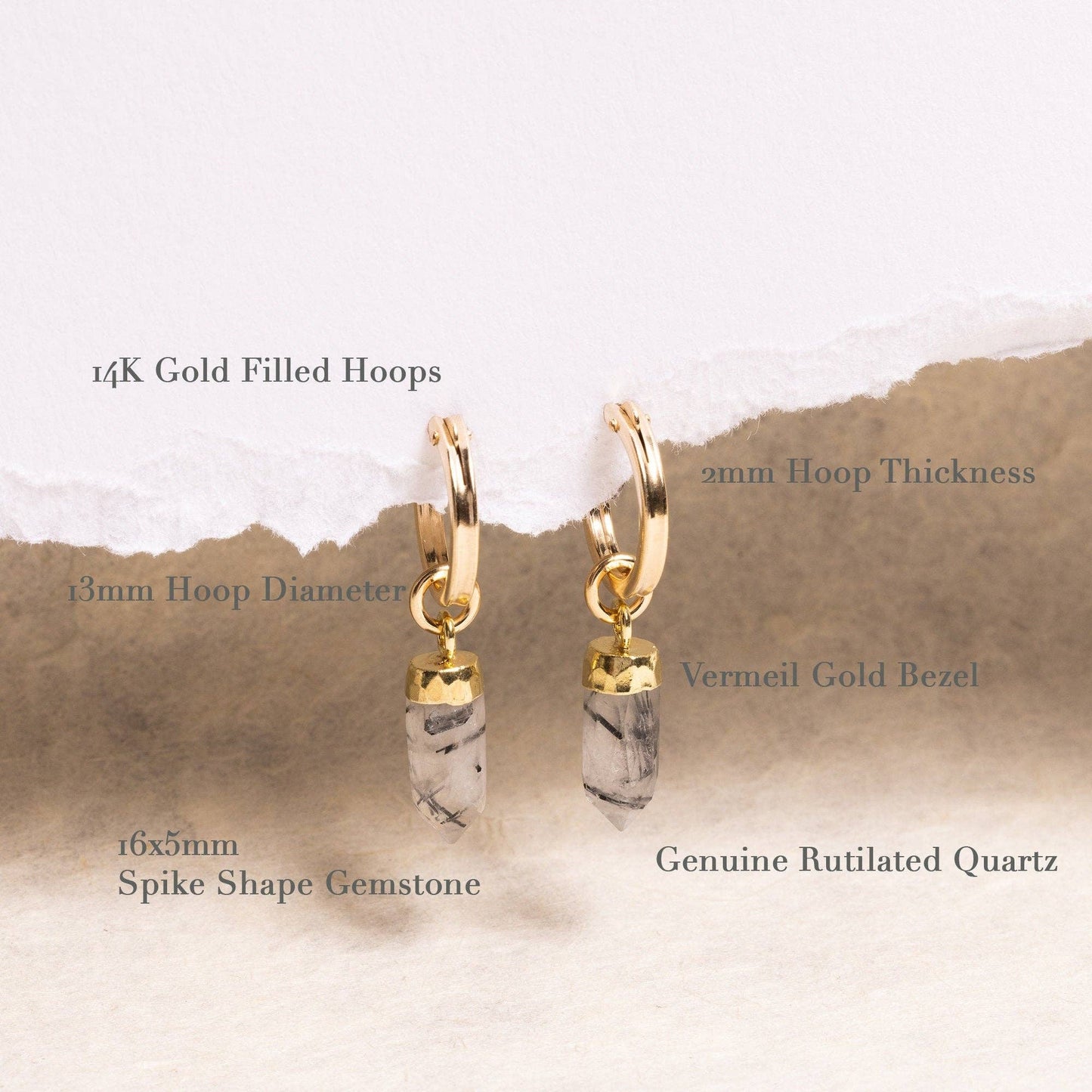 Soul & Little Rose - Rutilated Quartz Point Spike Gold Earrings