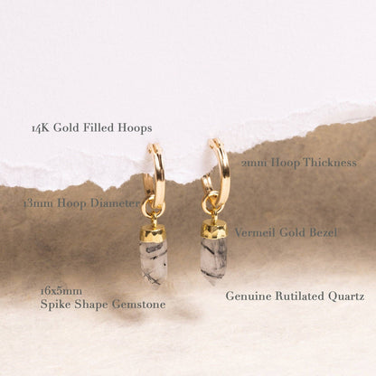 Soul & Little Rose - Rutilated Quartz Point Spike Gold Earrings