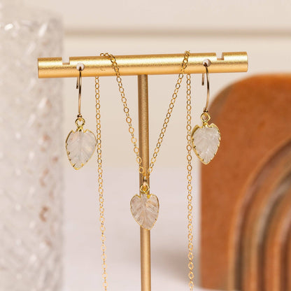 Moonstone Leaf Shape Gemstone Necklace and Earrings Set