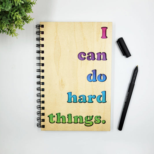 Journal  - Do hard things wood journal - stationery, journals, notebook