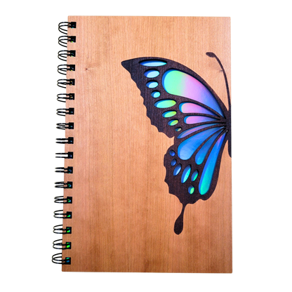 Journal -  Blue butterfly wood journal - stationery, journals, notebook