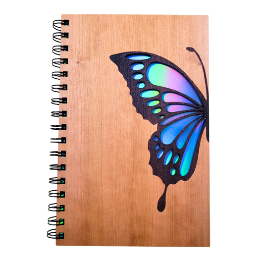 Journal -  Blue butterfly wood journal - stationery, journals, notebook
