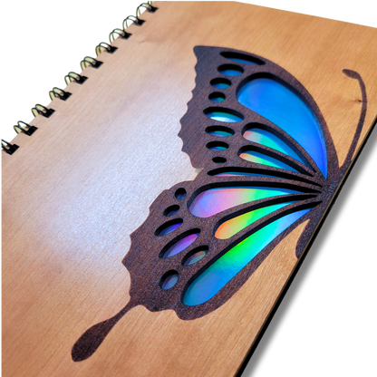Journal -  Blue butterfly wood journal - stationery, journals, notebook
