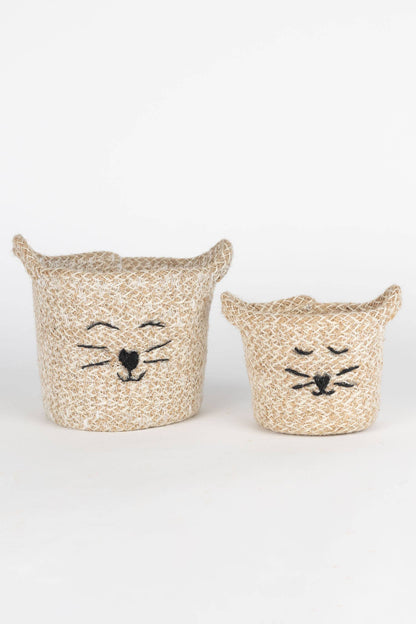 Cat Face Jute Basket - Small