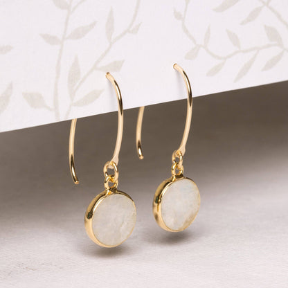 Soul & Little Rose - Moonstone Round Disc Gold Drop Earrings